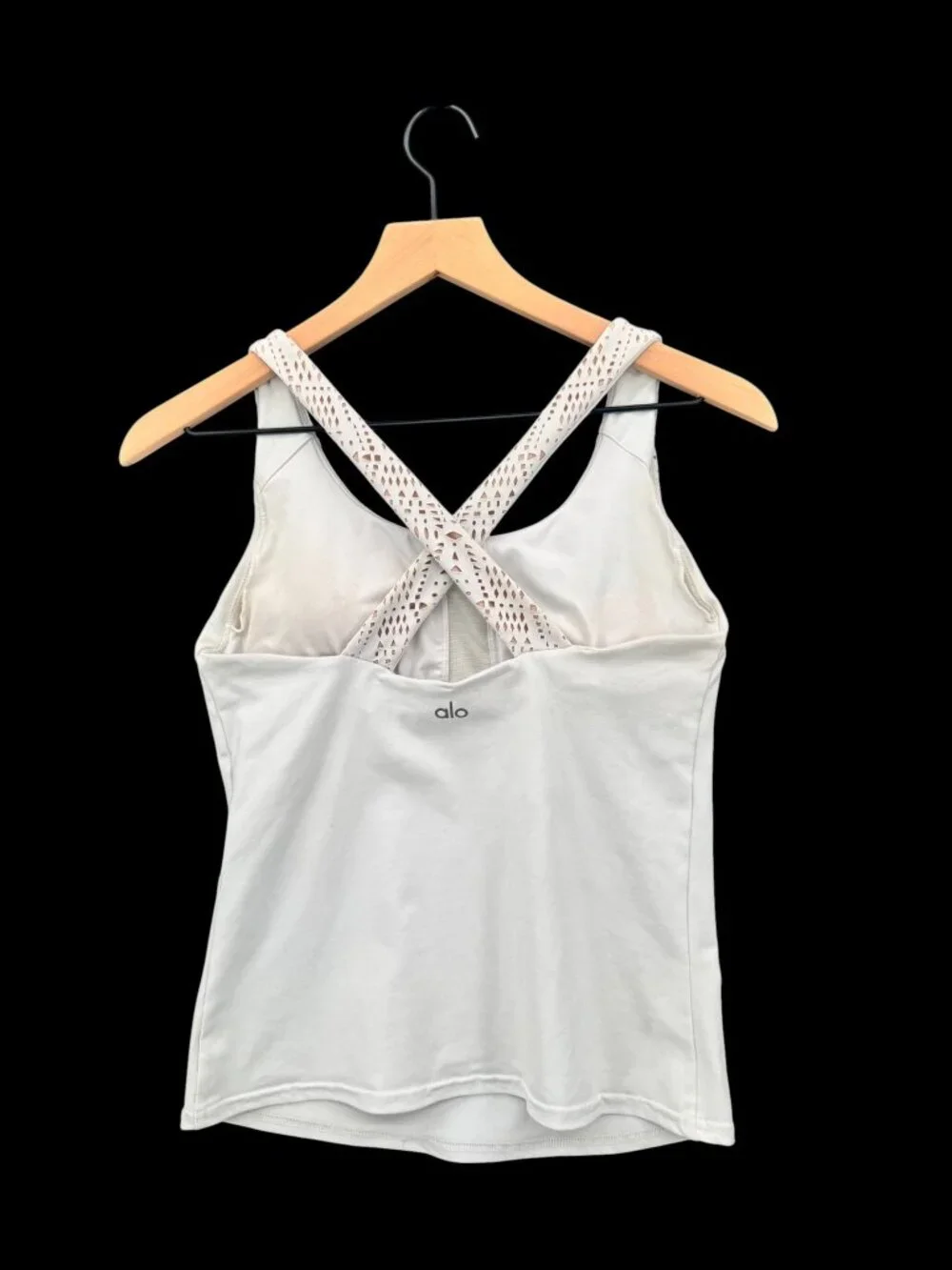 Alo Yoga White Laser-Cut Strap Criss-Cross Workout Tank S